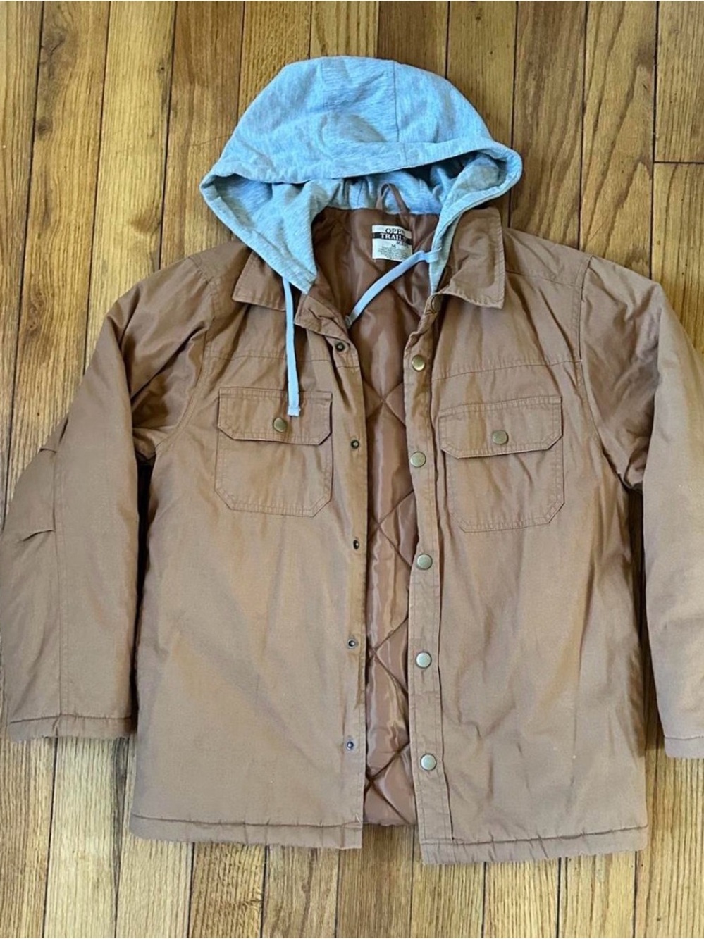 Men's Hooded Jacket - Tan with Gray Hood- M